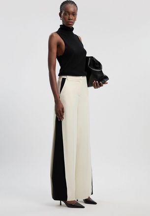 Karen Millen Womens Compact Stretch Contrast Colour Tailored Wide Leg Trouser - Monochrome Multi - Size 12 UK