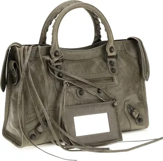 Balenciaga Womens Small Le City Handbag Army Green Lamb Ovis Aries Handbags Hand Bags