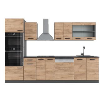 Vicco Mueble De Cocina R-line, Oro Power Roble/antracita, 300 Cm Con Armario Alto, Et Antracita