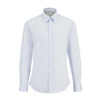 Brunello Cucinelli Overhemden, Heren, Blauw, L, Katoen, Cotton Twill Slim Shirt