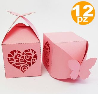 Trade Shop Trade Shop - Bomboniera Scatola Cuore Farfalla Rosa Portaconfetti Matrimoni Nascita Battesimo