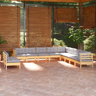 vidaXL Juego De Muebles De Jard&iacute;n 11 Pzas Y Cojines Madera Maciza Pino Vidaxl