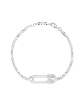 Chloe and Madison Chloe And Madison Silver Cz Baguette Paperclip With Curb Chain Bracelet