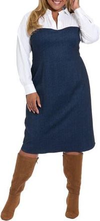 London Times Long Sleeve Twofer Denim Sheath Dress at Nordstrom Rack, Size 14W