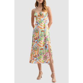 All in Favor Shirred Neckline Midi Dress in Conversational Print at Nordstrom, Size X-Large