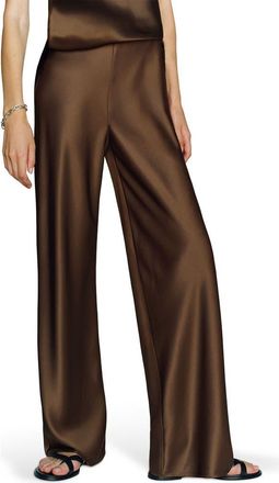Reformation Gale Bias Cut High Waist Satin Pants in Pinecone at Nordstrom, Size X-Large