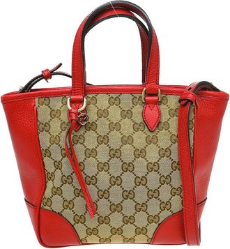 Gucci Bree Tote Gg Canvas With Leather Beige Canvas Handbag (Pre-Owned)