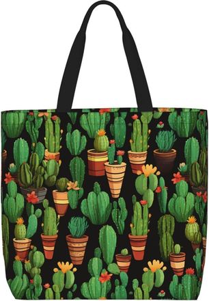 Generic Cactus Pattern Grocery Bag Waterproof Shoulder Bag Foldable Shoulder Bags For Work Picnic College