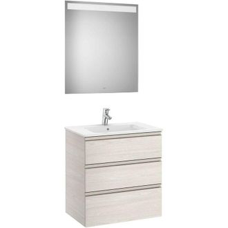 Roca Roca - Conjunto De Mueble 3 Cajones, Lavabo Y Espejo Con Led The Gap Color: Fresno N&oacute;rdico - Medidas: 705 Mm