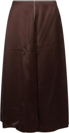 Marni Rok met contrasterende stiksels van satijn - Dames - Midirokken - Bruin - S - Satijn - Rokken