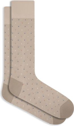 Bugatchi Stripe Dot Cotton Blend Dress Socks in Almond at Nordstrom, Size 10-13