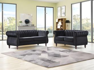 Vente-Unique Divano chesterfield 3 posti e 2 posti in Velluto Nero - TRUMBO