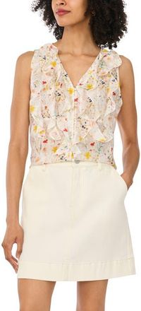 Vince Camuto Ruffled V-Neck Sleeveless Top in Ultra White at Nordstrom, Size Xx-Large
