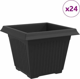 vidaXL Maceta Cuadrada Para Flores 24 Uds. Negro 28,5 X 28,5 X 22 Cm Vidaxl