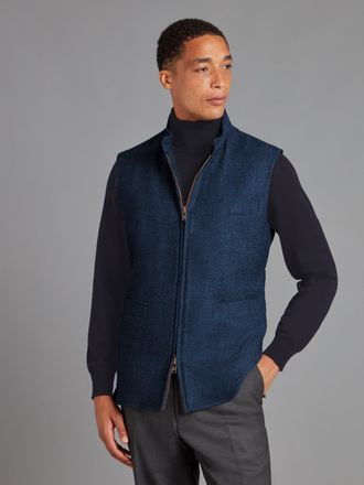 Oliver Brown Zip Up Gilet - Denim Blue Drago Flannel