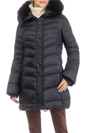 Gorski Apres-Ski Chevron Long Parka with Detachable Toscana Lamb Hood Trim in Black/black at Nordstrom, Size X-Small
