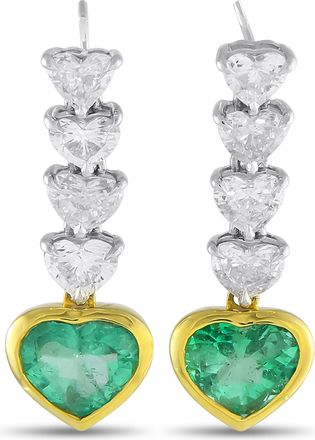 Luxury Bazaar Platinum, 18K Yellow Gold 3.28ct Diamond and Emerald Earrings MF09-041025