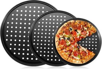 OEM Juego De 3 Bandejas Para Pizza, Redonda, Antiadherente Y De Acero Al Carbono, Base Crujiente, Juego De Bandejas Para Hornear Pizza (negro)