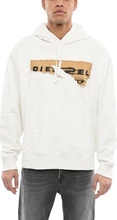 Diesel White Relaxed Logo Hoodie