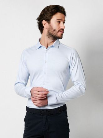 DeSoto Langarmhemd DESOTO Jerseyhemd Casual Kent langarm, Herren, Gr. XXL, N-Gr, blau (solid blau), Jersey, Obermaterial: 100% Baumwolle, slim fit, Manschett