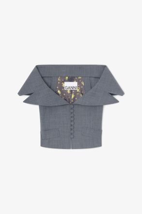 Ganni Mixed Vest in Grey Wool Melange - Size 10/12