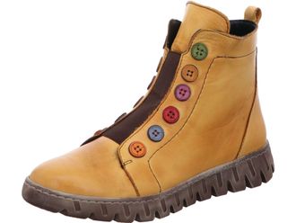 Gemini 337135-02 Womens Leather Ankle Boots with Elasticated and Colourful Button Placket, yellow, 7 UK