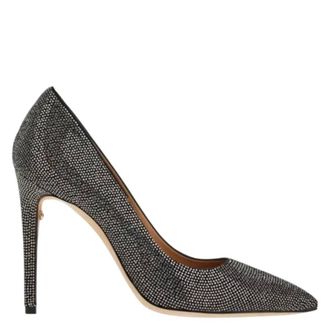 Ferragamo Crystal-Embellished Leather High Heels, Size 5.5 D