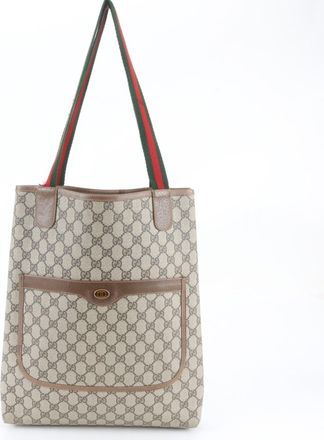 Gucci Brown Leather Coated Canvas Shoulder Bag Tote Bag (Pre-Owned)