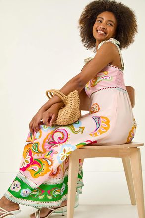 Roman Abstract Print Strappy Midi Dress