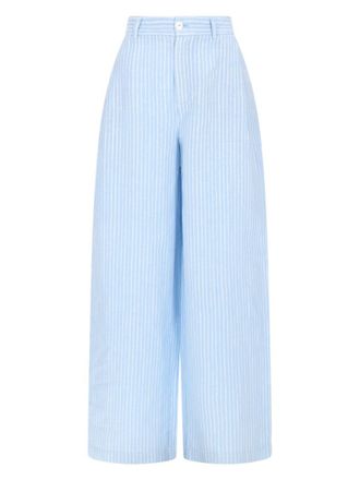 120% Lino Blue Vertical Pinstripes Cropped Pants