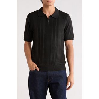 Tom Baine Half Zip Knit Polo Sweater in Black at Nordstrom Rack, Size Xx-Large