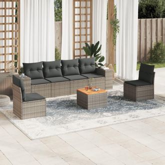 vidaXL Vidaxl - Set De Sof&aacute;s De Jard&iacute;n 7 Piezas Con Cojines Rat&aacute;n Pe Gris