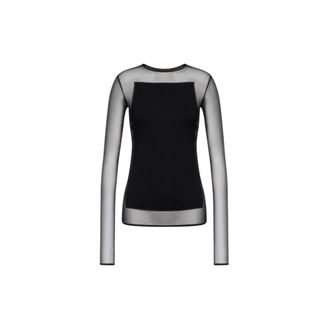 Dondup Blouses, female, Black, Size: M Girocollo n tulle di cotone