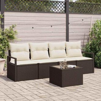vidaXL Vidaxl - Conjunto de sofá de jardín 5 pcs Marrón, crema 55 x 55 x 37 cm