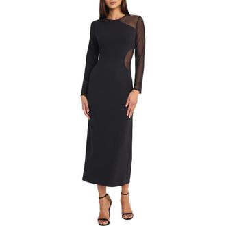 Maggy London Mesh Panel Long Sleeve Maxi Dress in Black at Nordstrom Rack, Size 14