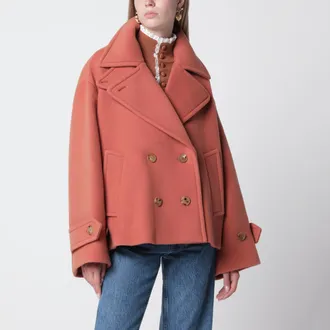 Chlo&eacute; Cappotto doppiopetto corto in lana rosa cedro