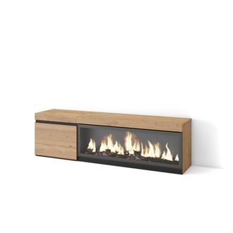 Skraut Home Skraut Home - Mueble Tv, Televisi&oacute;n, Muebles De Sal&oacute;n, Almacenaje, 160, Para Tv Hasta 65, Chimenea El&eacute;ctrica Xxl, Estilo Moderno, Roble