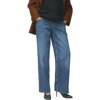 Mango Over the Bump Wide Leg Maternity Jeans in Medium Blue at Nordstrom, Size 10