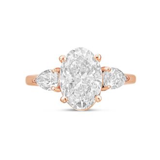 Diana M. Jewels 18kt rose gold lab grown 6ct oval diamond ring with pears on the sides