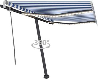 vidaXL Toldo Manual Retr&aacute;ctil Con Led Azul Y Blanco 300x250 Cm Vidaxl