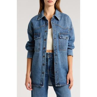 Hidden Jeans Oversize Western Denim Button-Up Shirt in Medium Wash at Nordstrom