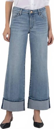 Kut from the Kloth Meg High Rise Wide Leg Roll Up Hem Jeans In Charming