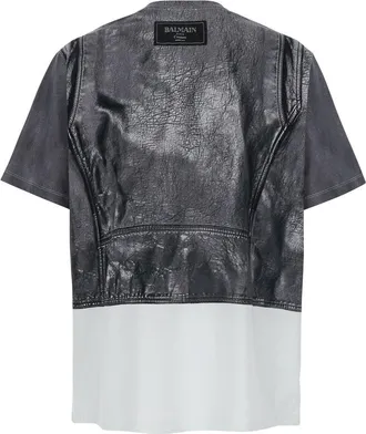 Balmain Mens Black And White Layered Design Crewneck T-Shirt White-Black Cotton T-Shirts White/black Polos