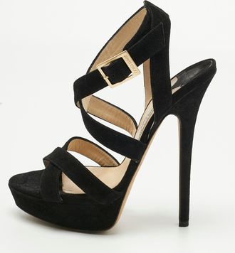 Jimmy Choo London Black Suede Louise Crisscross Platform Sandals