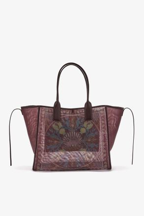 Ganni Brown Tote in Printed Mesh