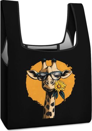 Generic Giraffe Printed Shopping Bag Reusable Grocery Tote Bag Foldable Handbag for Travel Picnic