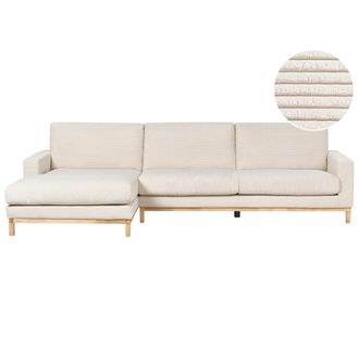 Beliani Sof&aacute; Esquinero Elegante Patas De Madera Tapizado De Pana Beige Claro Derecho Siggard Ii