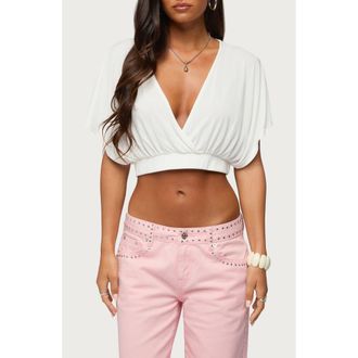 Edikted Candela V-Neck Crop Top in Cream at Nordstrom, Size X-Small