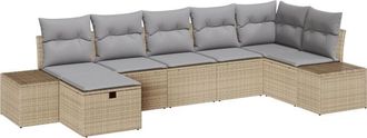 vidaXL Garden Sofa Set with Cushion 7 pcs Beige Poly Rattan vidaXL