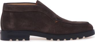 Santoni Bruine Su&egrave;de Laarzen met Oranje Stiksels - Heren - Enkellaarsjes - Bruin - 41 EU - Su&egrave;de - Schoenen